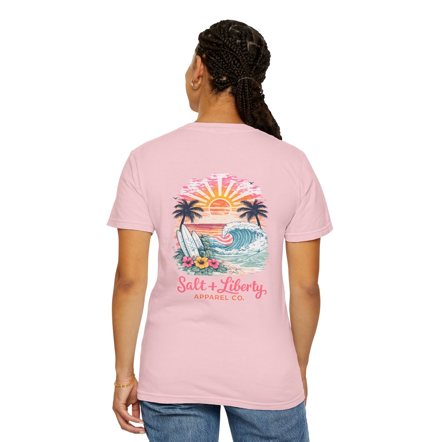 Surf Sunset T-Shirt — "Salt & Liberty" Beach Graphic Tee