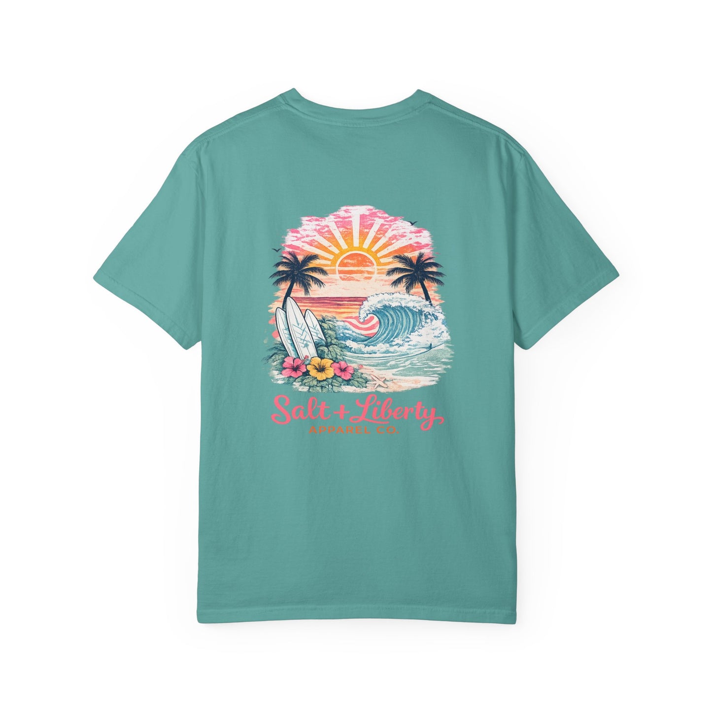 Surf Sunset T-Shirt — "Salt & Liberty" Beach Graphic Tee