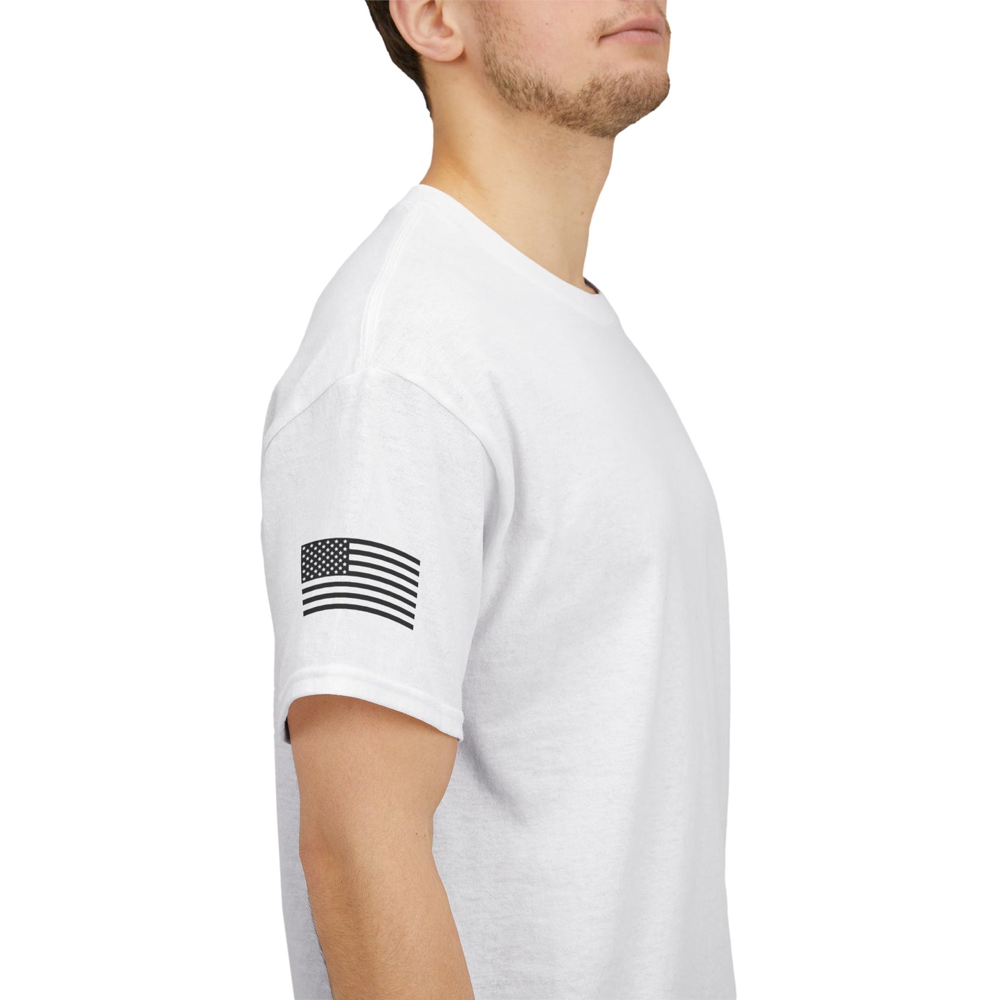 Salt + Liberty Tee — American Flag Marlin Fishing T‑Shirt with Cross