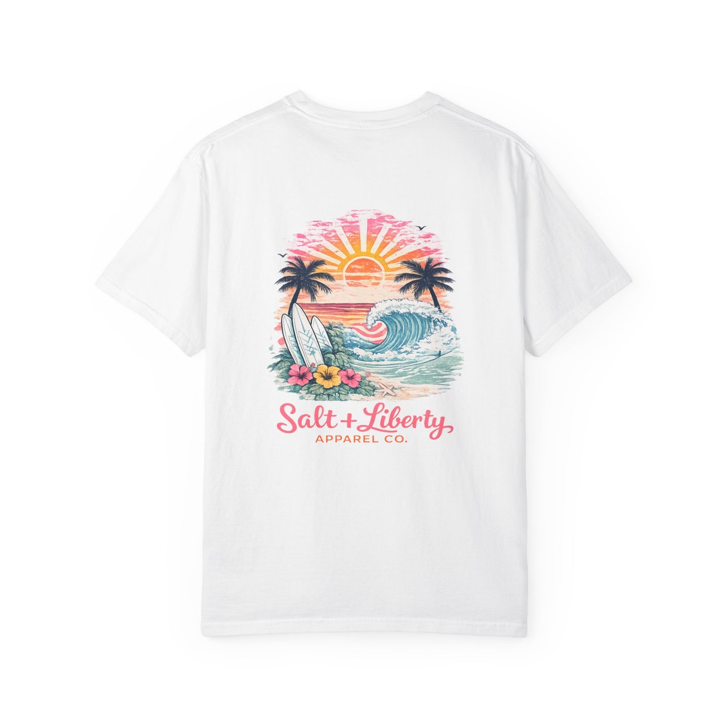 Surf Sunset T-Shirt — "Salt & Liberty" Beach Graphic Tee