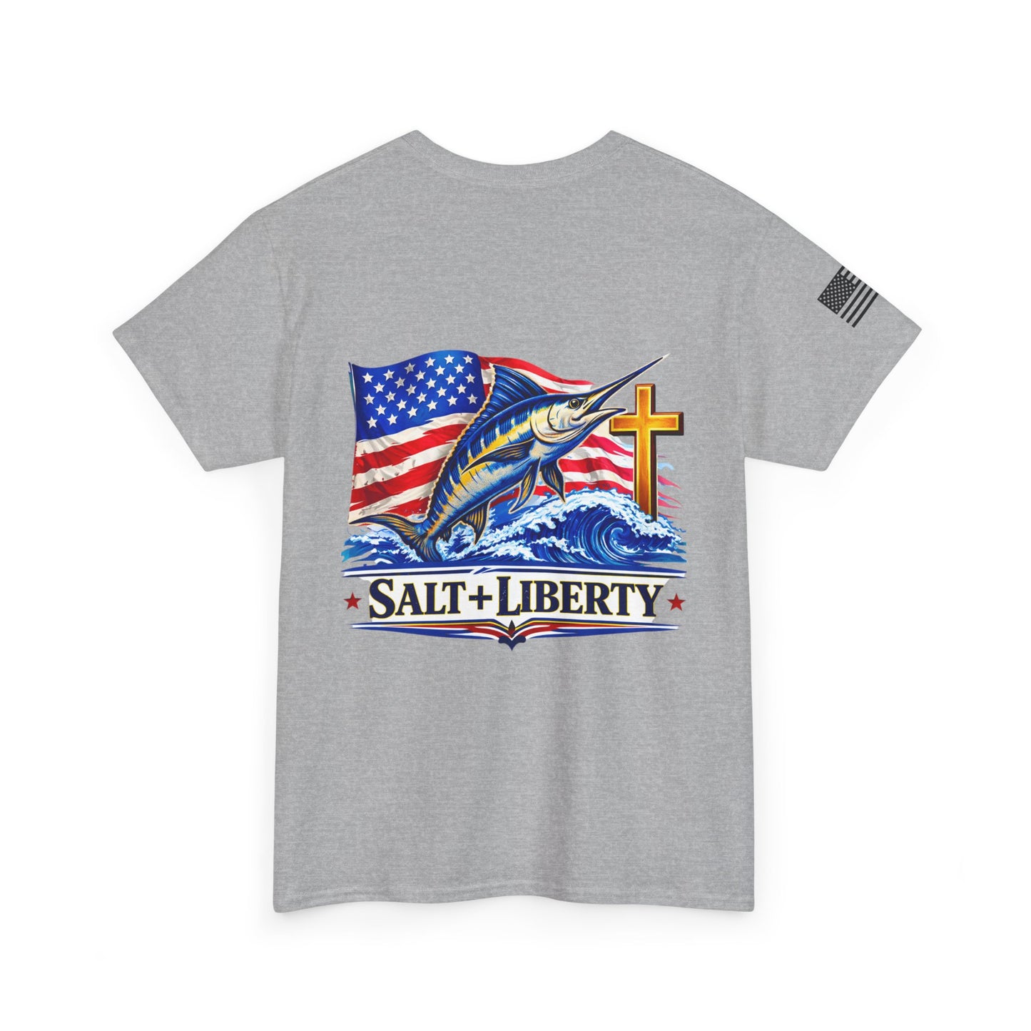 Salt & Liberty T-Shirt — Marlin, American Flag & Cross Graphic Tee