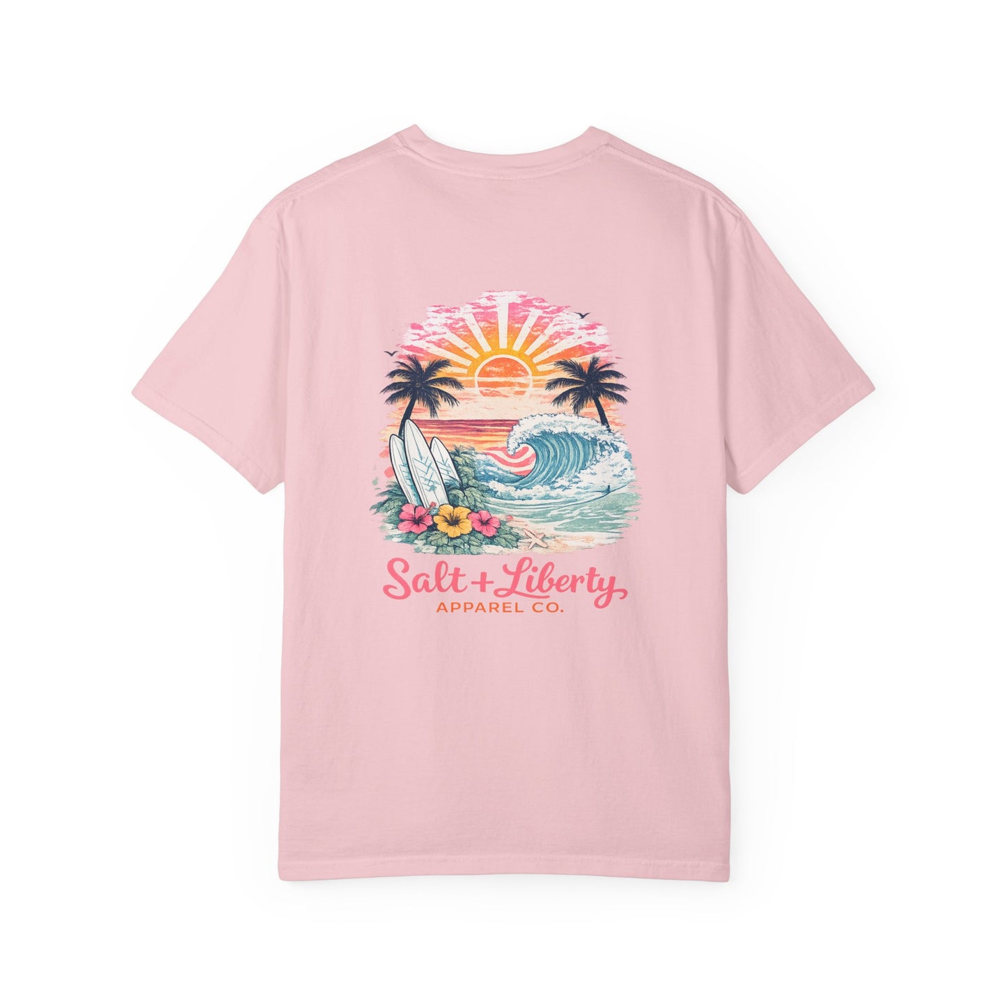 Surf Sunset T-Shirt — "Salt & Liberty" Beach Graphic Tee