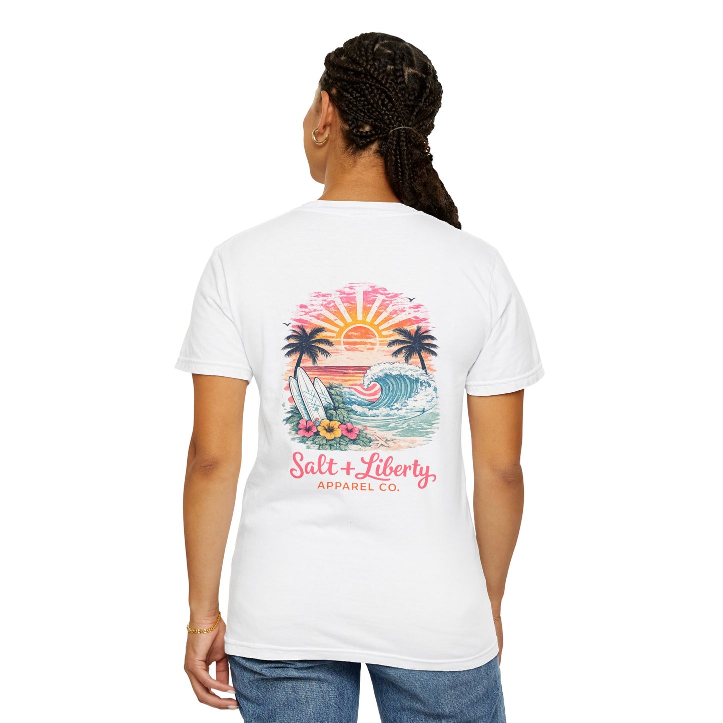 Surf Sunset T-Shirt — "Salt & Liberty" Beach Graphic Tee