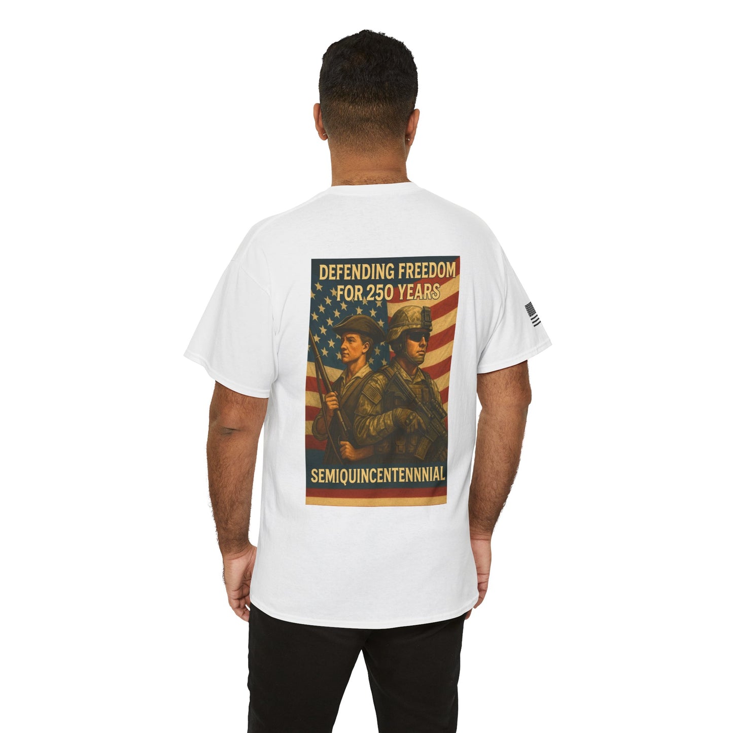Semiquincentennial Military T-Shirt — "Defending Freedom for 250 Years" Patriotic Tee