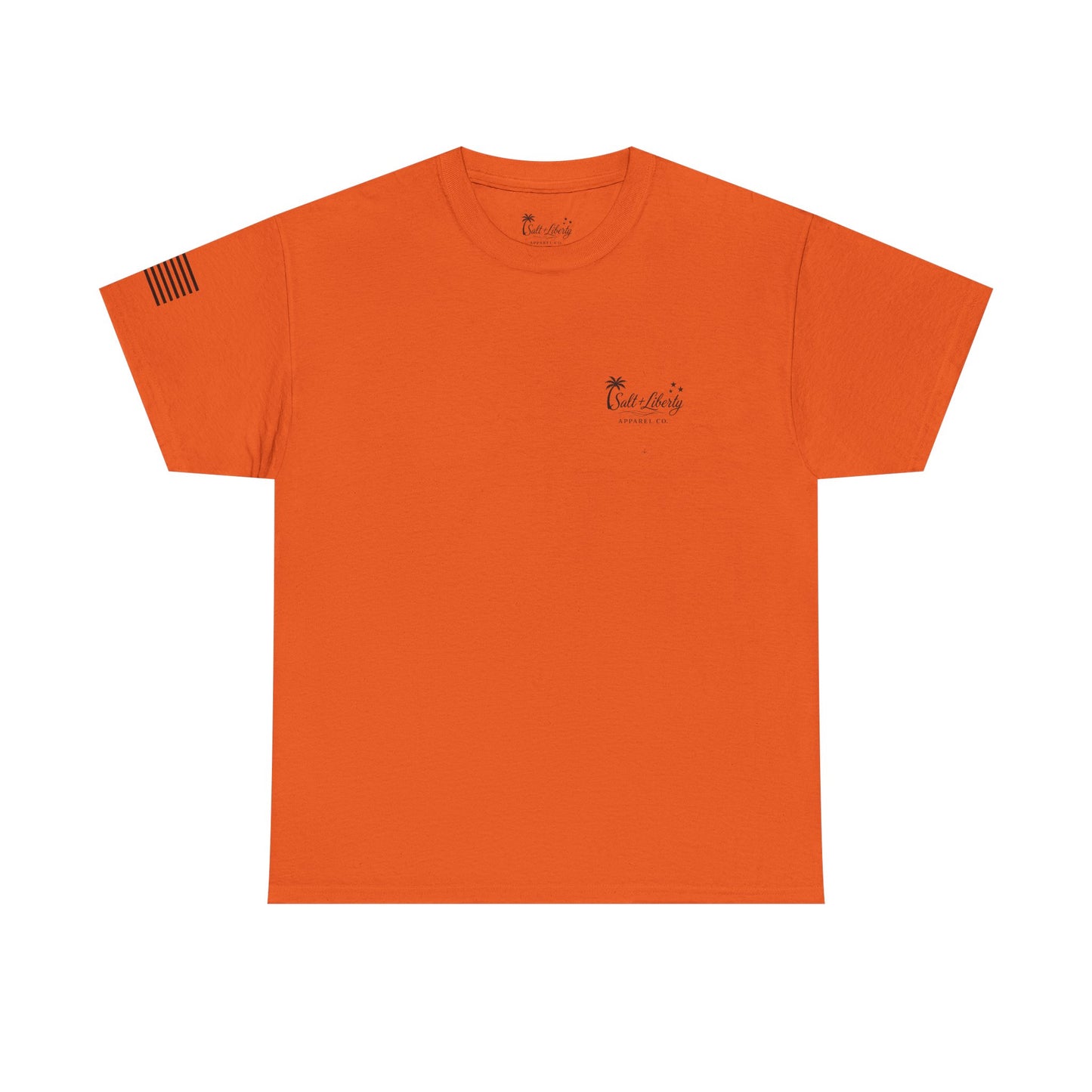 Salt + Liberty Tee — American Flag Marlin Fishing T‑Shirt with Cross