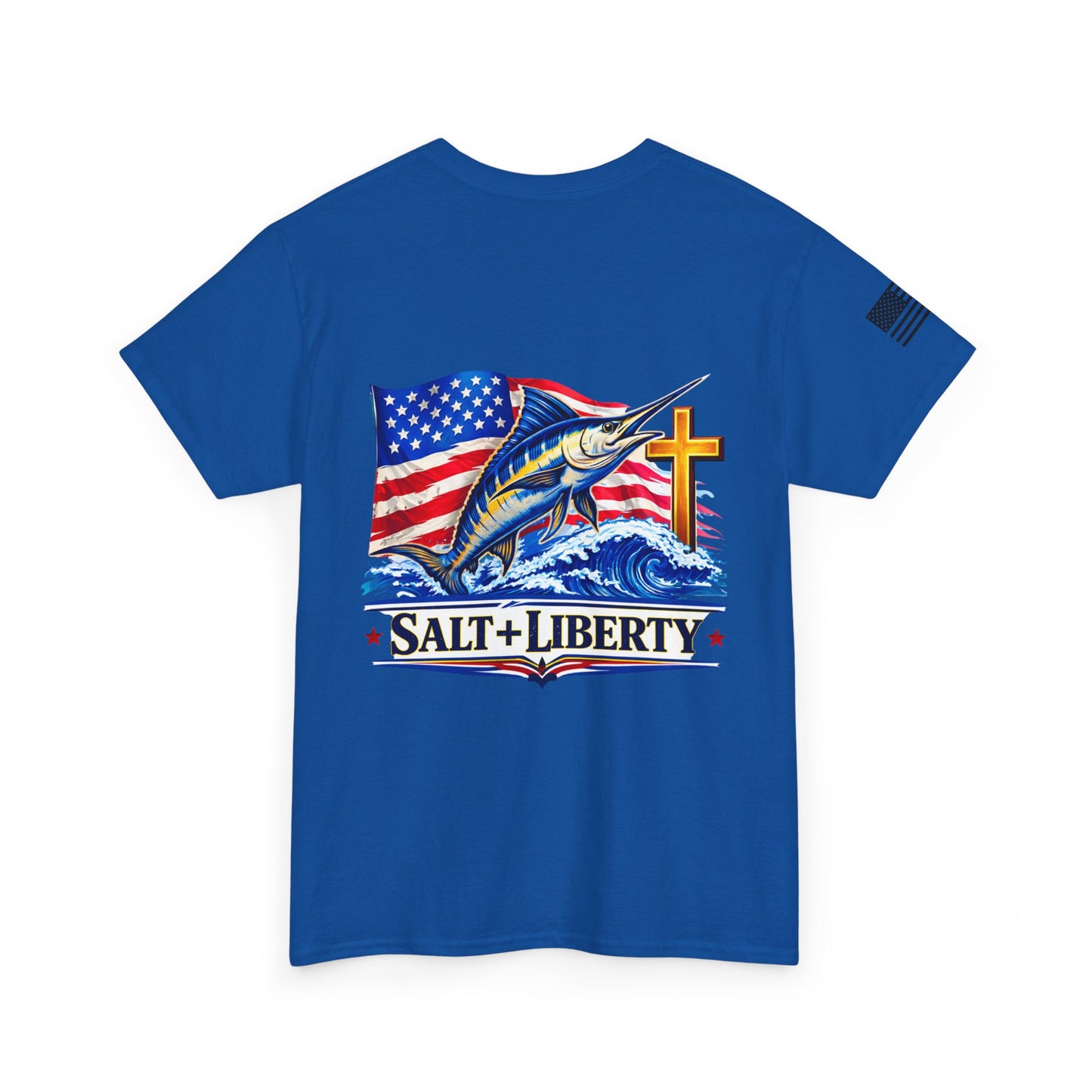 Salt & Liberty T-Shirt — Marlin, American Flag & Cross Graphic Tee