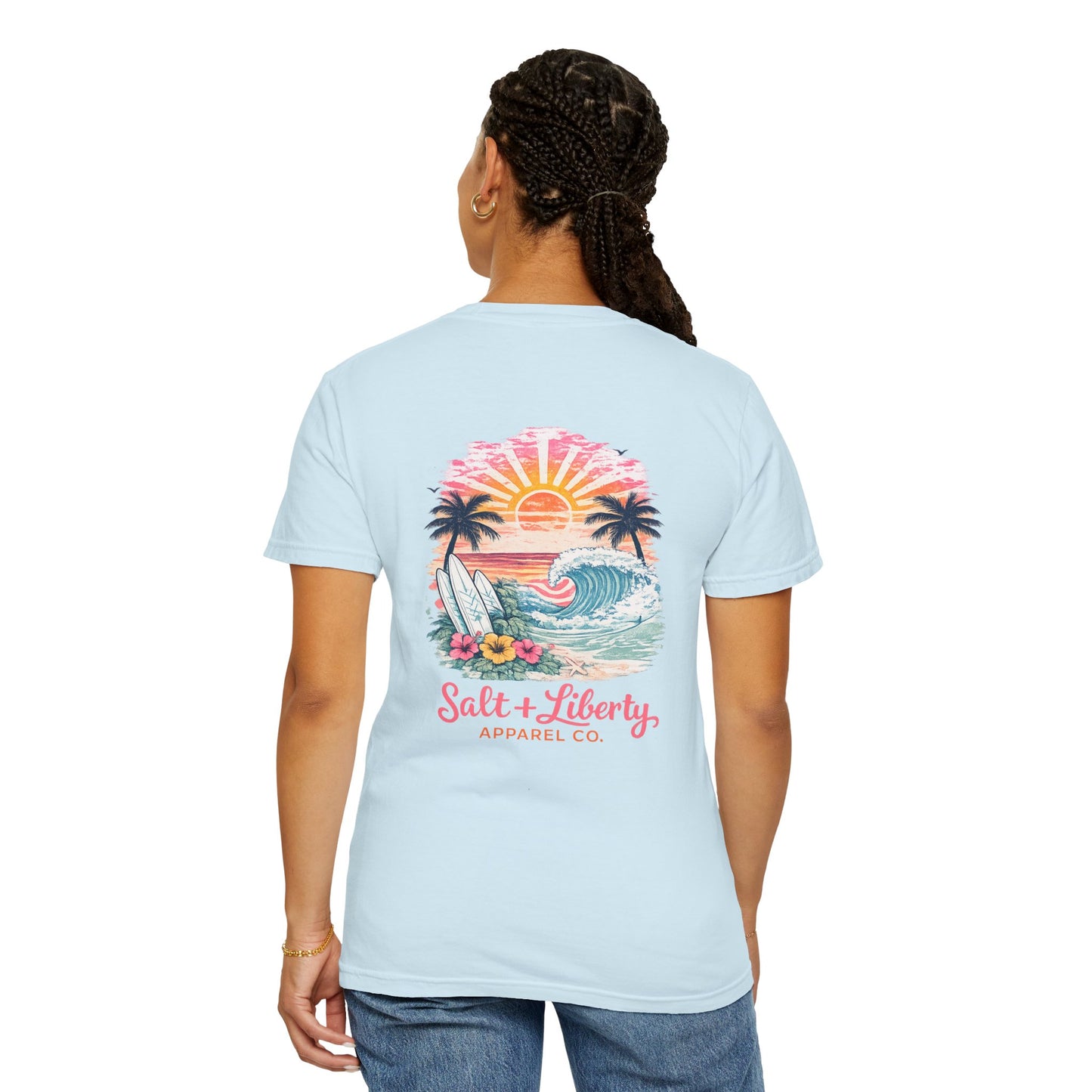 Surf Sunset T-Shirt — "Salt & Liberty" Beach Graphic Tee