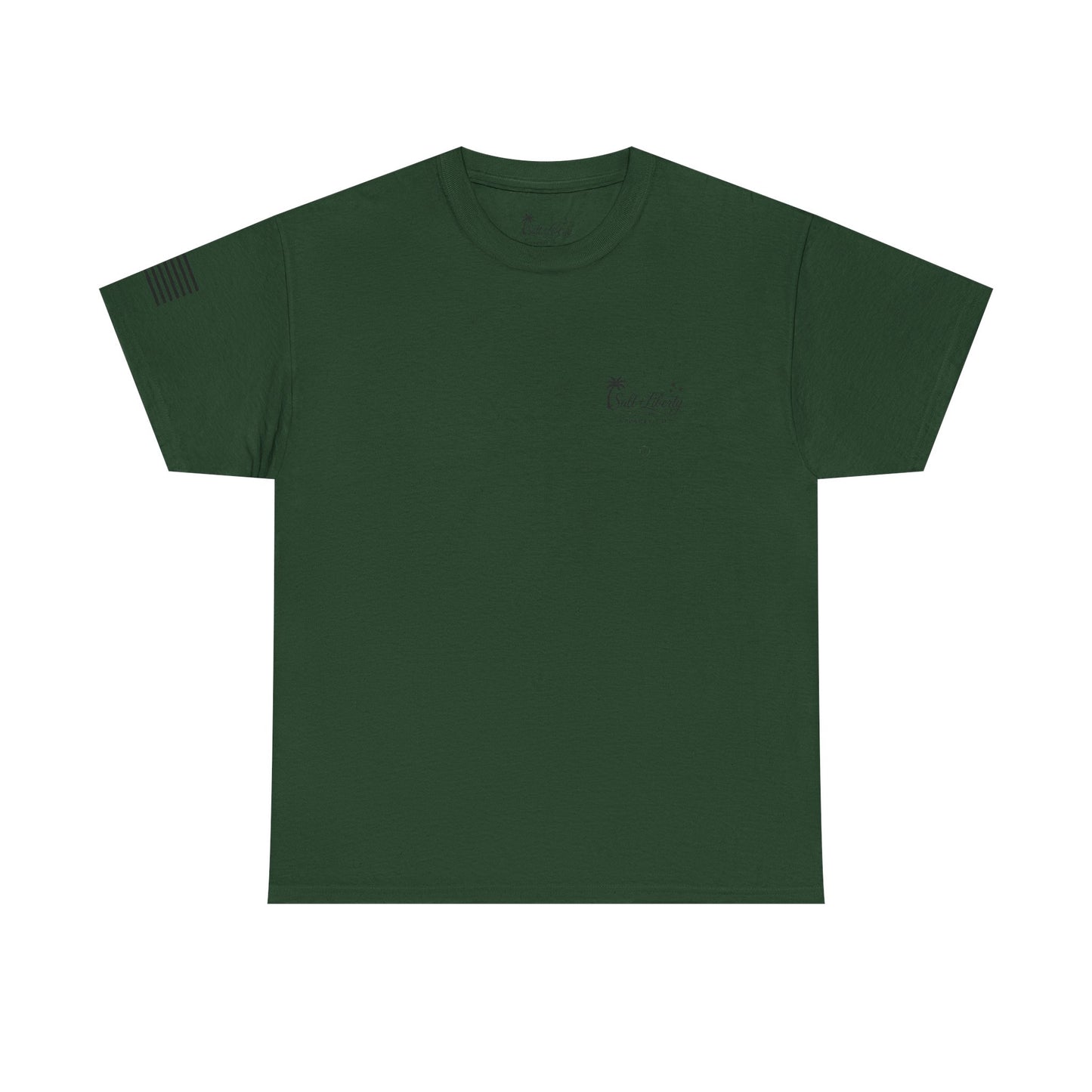 Salt + Liberty Tee — American Flag Marlin Fishing T‑Shirt with Cross