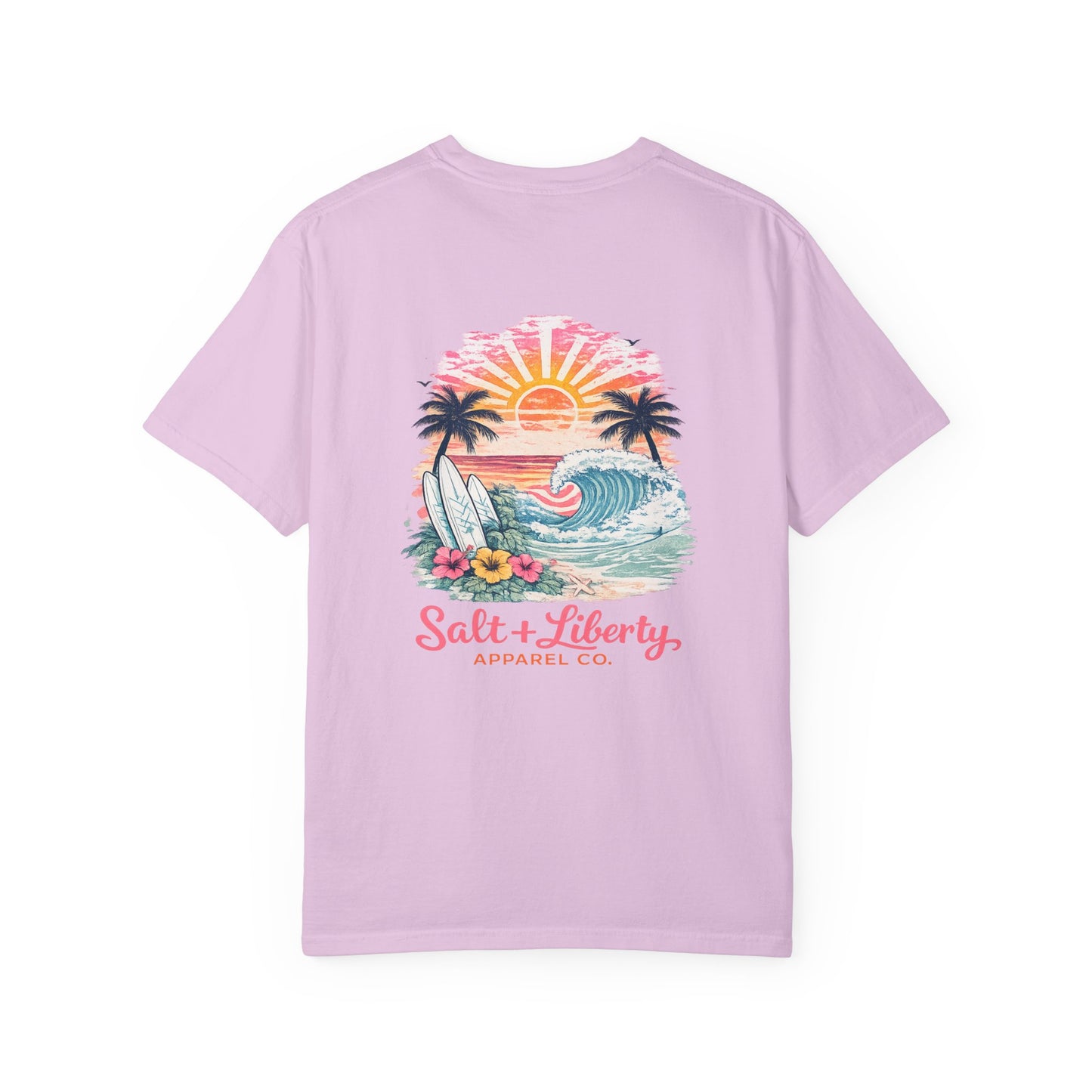 Surf Sunset T-Shirt — "Salt & Liberty" Beach Graphic Tee