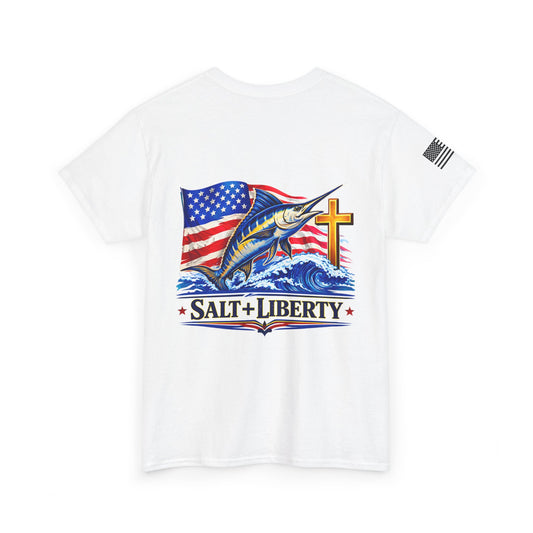 Salt & Liberty T-Shirt — Marlin, American Flag & Cross Graphic Tee