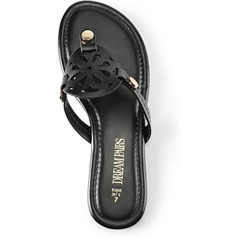New Dream Pairs Womens Size 10 Black Slide On Faux Leather Flip Flop Sandals