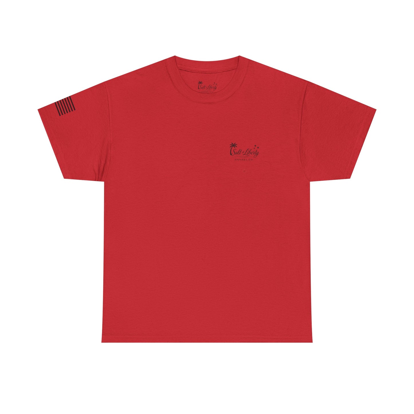 Salt + Liberty Tee — American Flag Marlin Fishing T‑Shirt with Cross