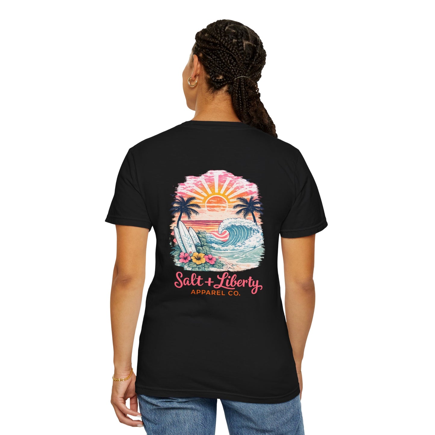 Surf Sunset T-Shirt — "Salt & Liberty" Beach Graphic Tee