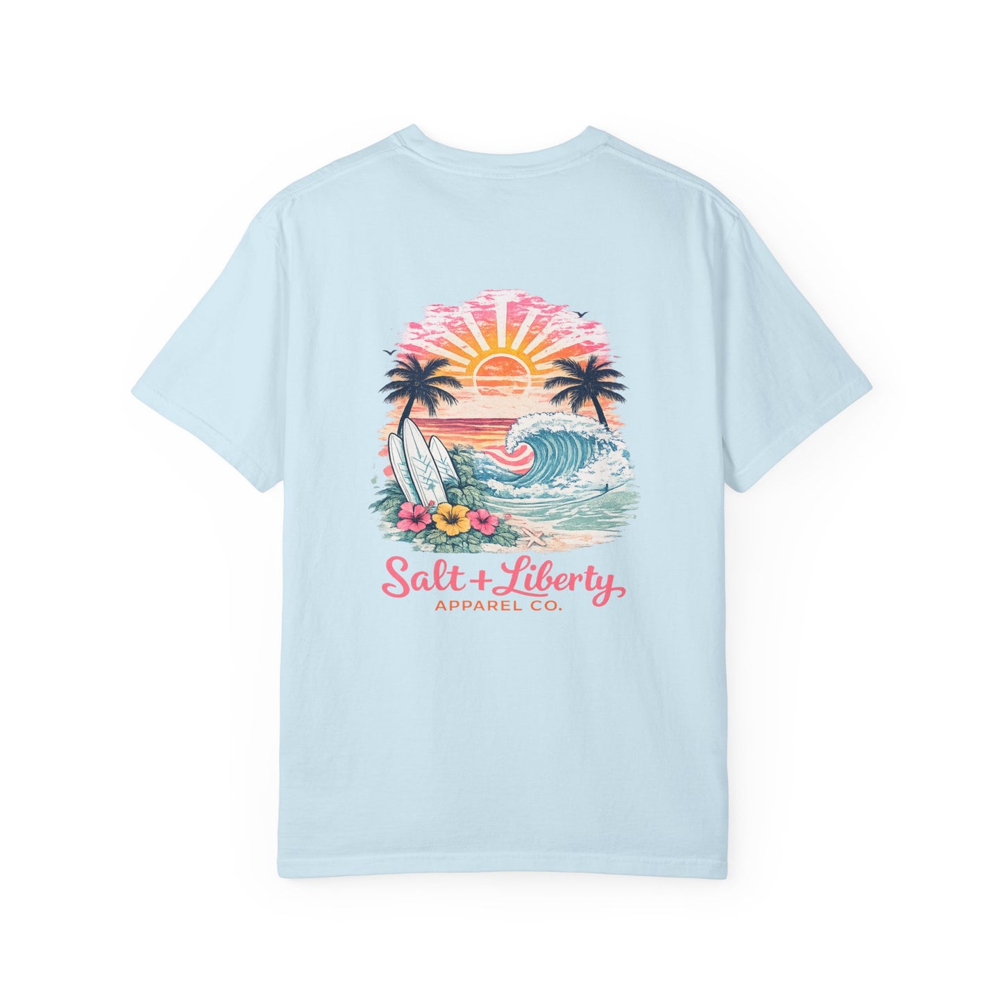 Surf Sunset T-Shirt — "Salt & Liberty" Beach Graphic Tee