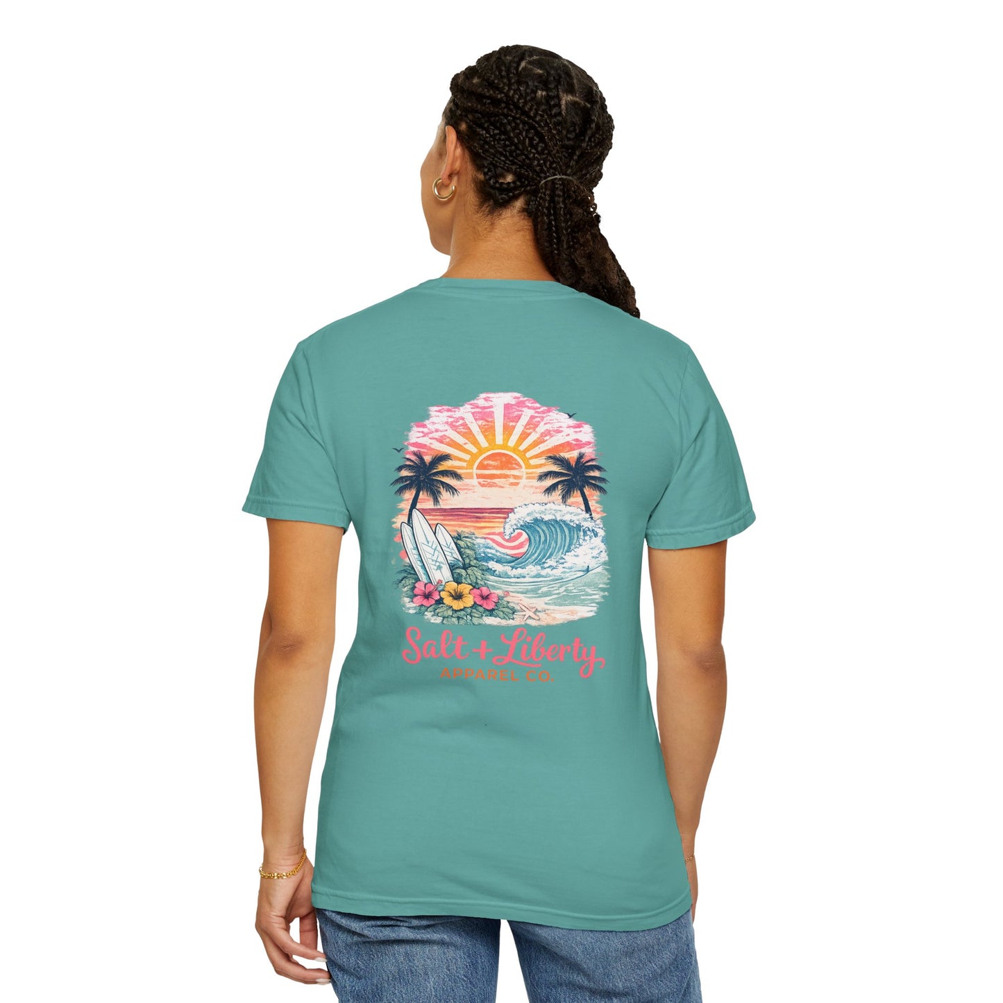 Surf Sunset T-Shirt — "Salt & Liberty" Beach Graphic Tee