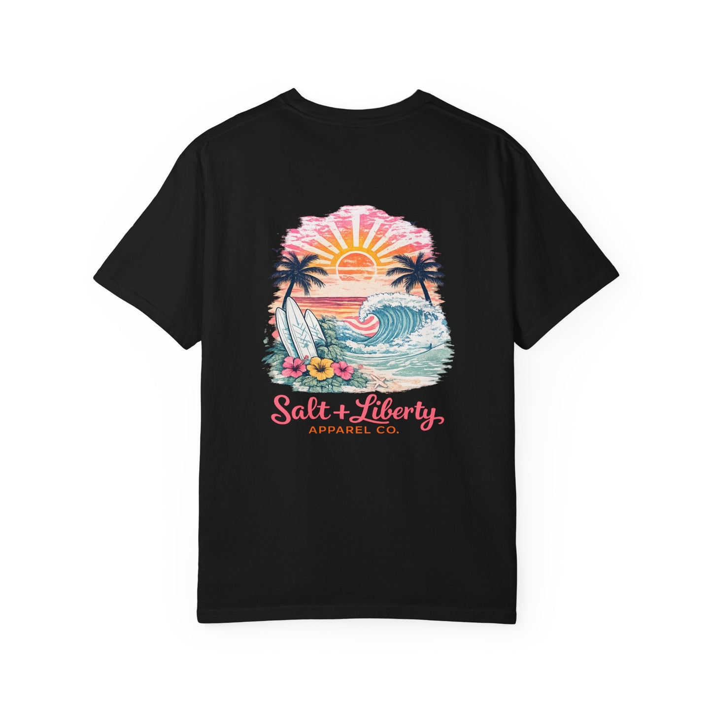 Surf Sunset T-Shirt — "Salt & Liberty" Beach Graphic Tee
