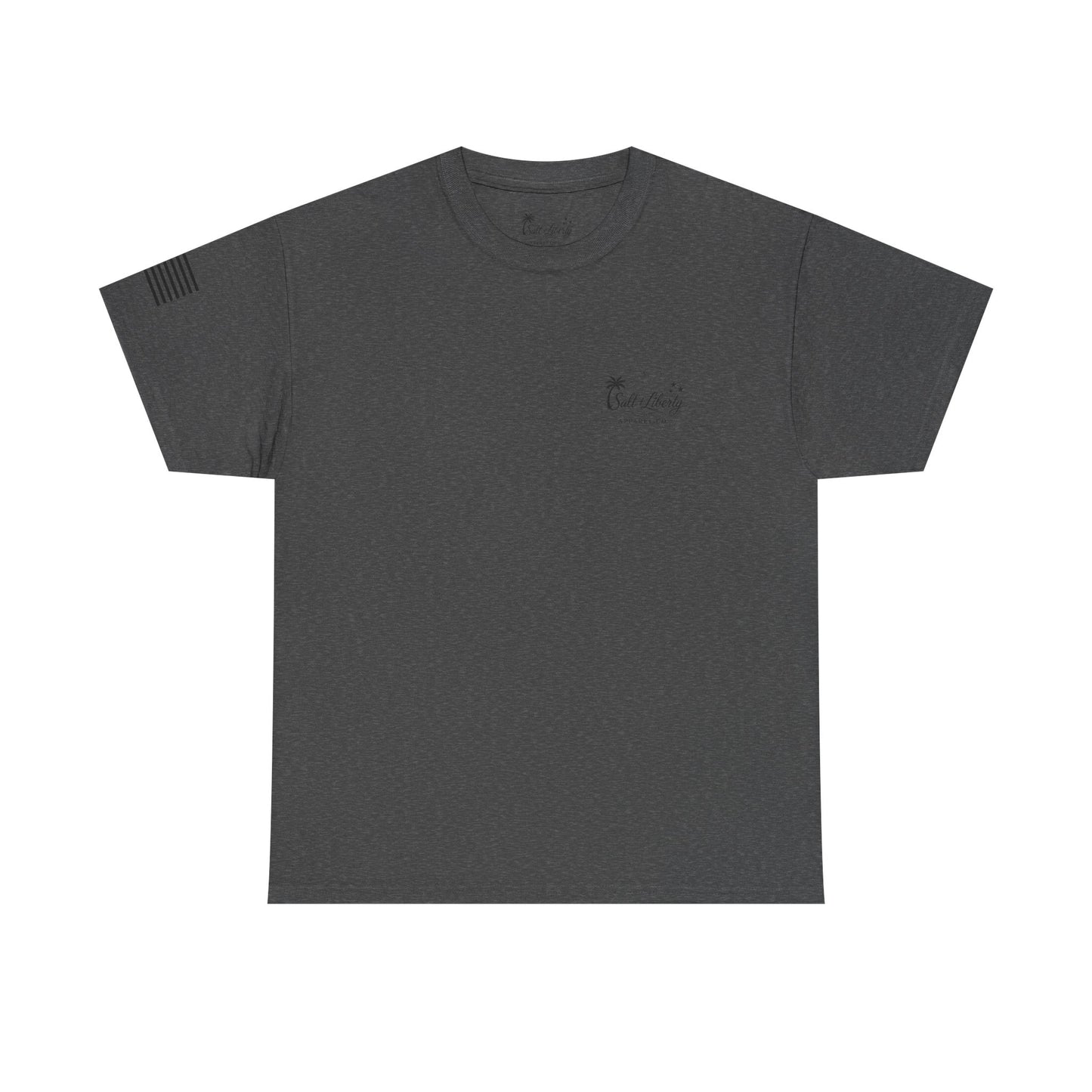 Salt + Liberty Tee — American Flag Marlin Fishing T‑Shirt with Cross