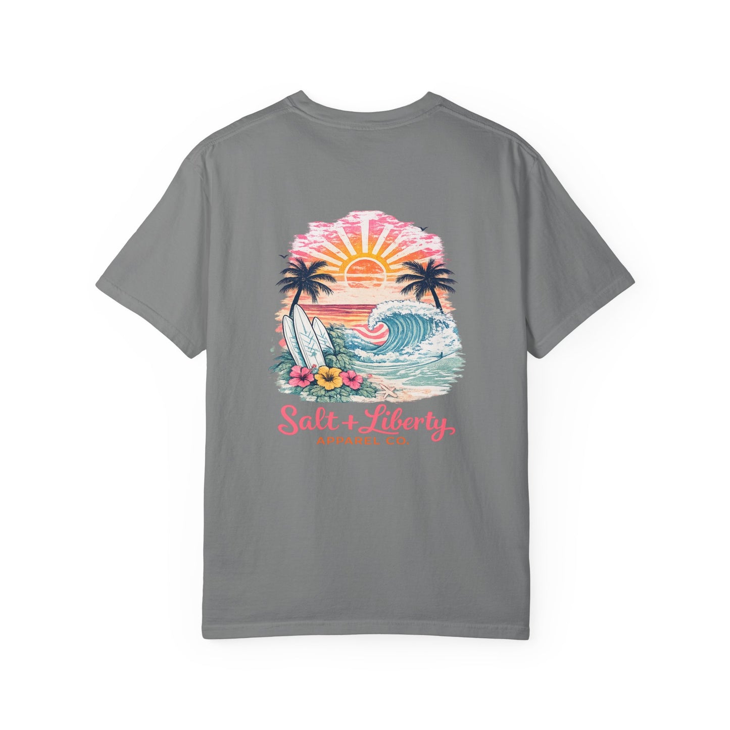 Surf Sunset T-Shirt — "Salt & Liberty" Beach Graphic Tee